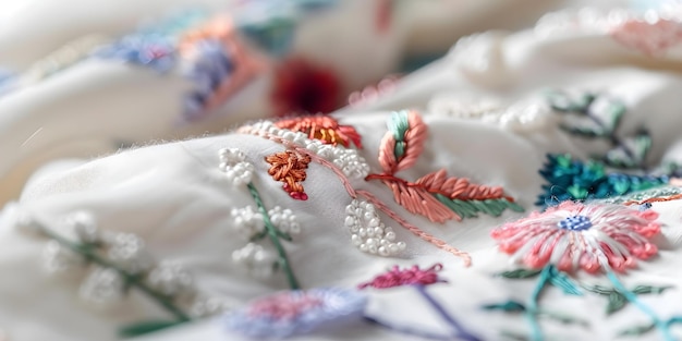 haftowane motywy na tkaninie